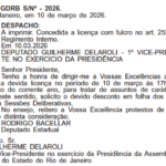 Presidente afastado da Alerj, Rodrigo Bacellar pede nova licença do mandato
