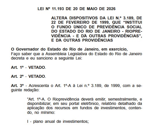 Governador sanciona lei aprovada na Alerj para blindar Rioprevidência após escândalo do caso Master