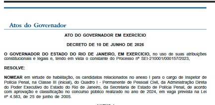 Ricardo Couto nomeia 255 novos Inspetores de Polícia Penal no Rio; remuneração inicial é de mais de R$ 7 mil