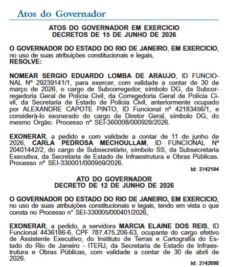 Ricardo Couto faz mudanças pontuais na Polícia Civil e na Infraestrutura, com uma nomeação e três exonerações