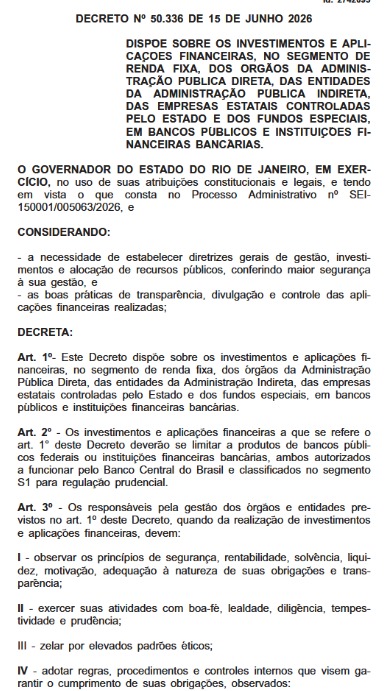 Ricardo Couto proíbe aplicação de dinheiro público em bancos de risco após colapso do Banco Master