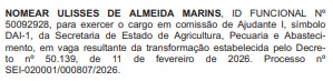 Alvo de operação do MP e Polícia Civil, ex-vereador Ulisses Marins teve passagem relâmpago pela Secretaria de Estado de Agricultura