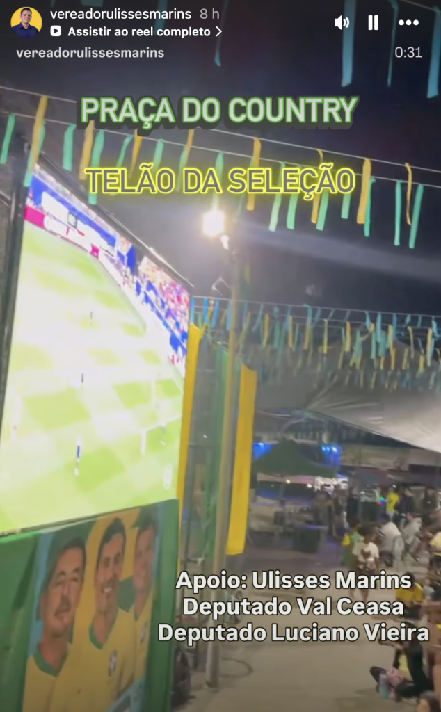 ex-vereador Ulisses Marins promove ‘telão da seleção’ em meio a investigação por suposta ligação com TCP
