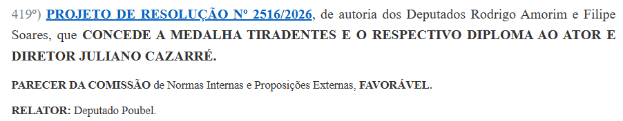 Alerj aprova Medalha Tiradentes para Juliano Cazarré, criador de curso sobre masculinidade