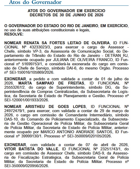 Em dia de sol no Rio, Ricardo Couto aquece o Diário Oficial, assina série de decretos e muda a presidência da Faetec
