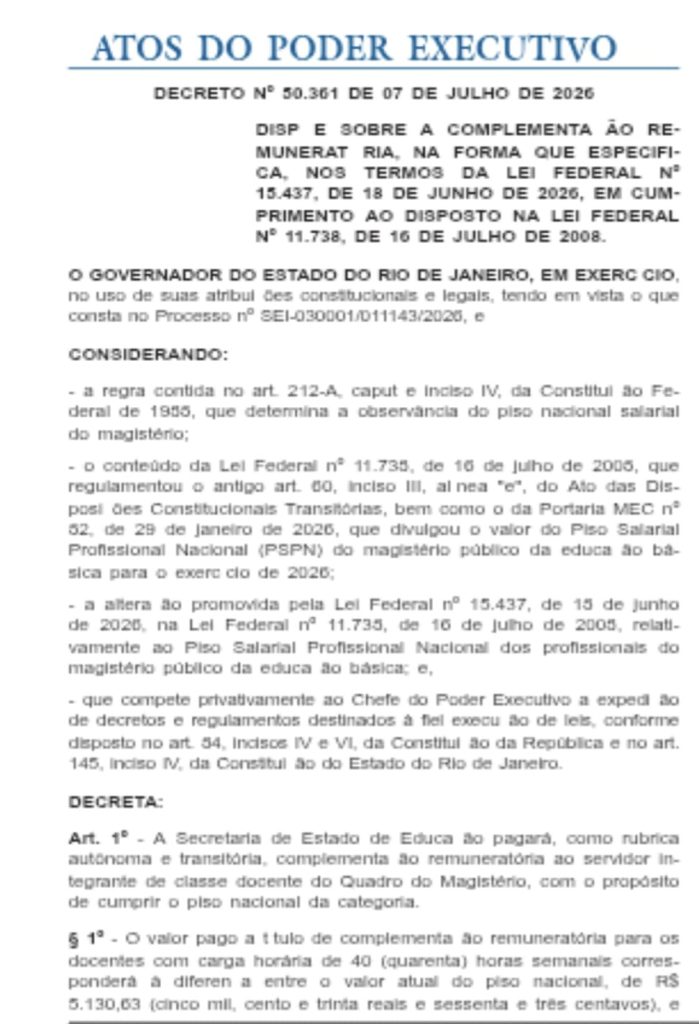 governo do estado do Rio regulamenta complementação e salário de 40h vai a R$ 5,1 mil
