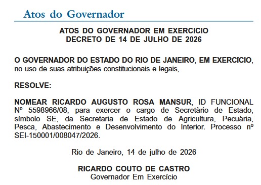 Ricardo Mansur é nomeado para comandar a nova Secretaria de Agricultura