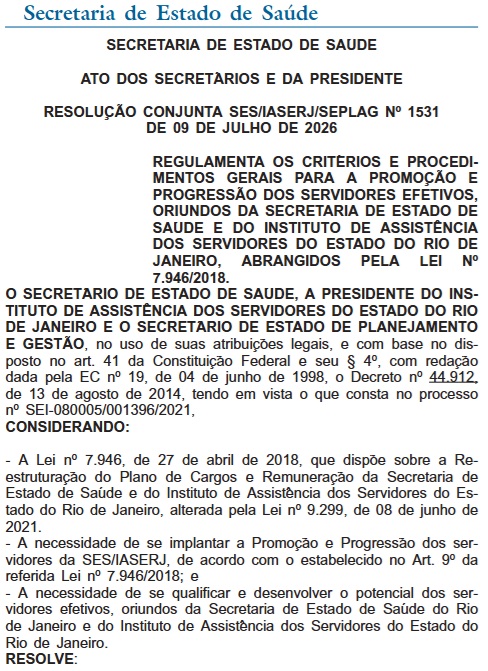 Ricardo Couto regulamenta critérios para progressão e promoção dos servidores efetivos da Saúde e do Iaserj