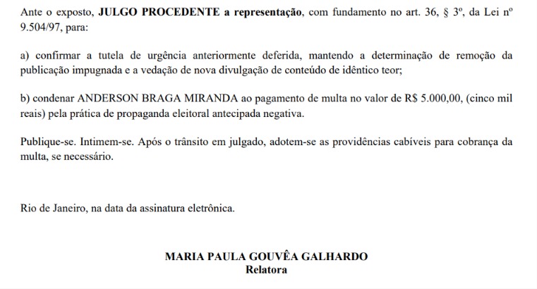 Justiça Eleitoral condena Dinho do Canella e manda apagar vídeo em que associa Pedro Paulo a casos de agressão doméstica