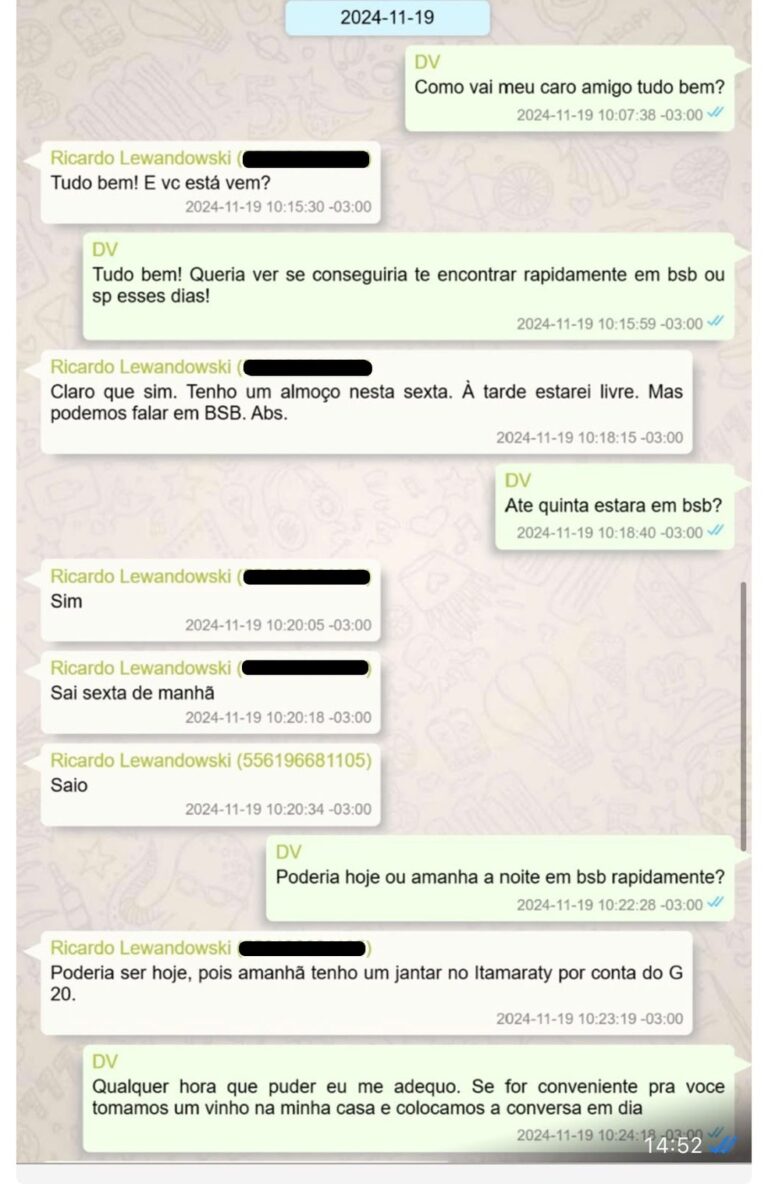 Lewandowski se reuniu com Vorcaro para “beber um vinho e colocar papo em dia” quando era ministro, mostram mensagens – Paulo Figueiredo