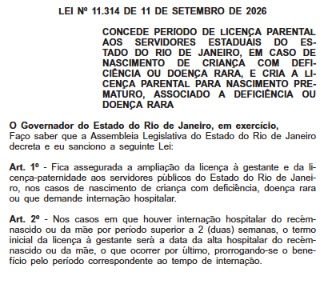 Servidores estaduais do Rio passam a ter direito a licença ampliada após nascimento de filhos com deficiência ou doença rara