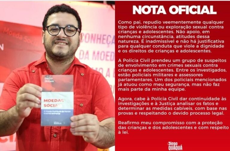 PM acusado de exploração sexual de menores trabalhou para deputado federal eleito Diego Quaquá; Parlamentar divulgou nota de repúdio