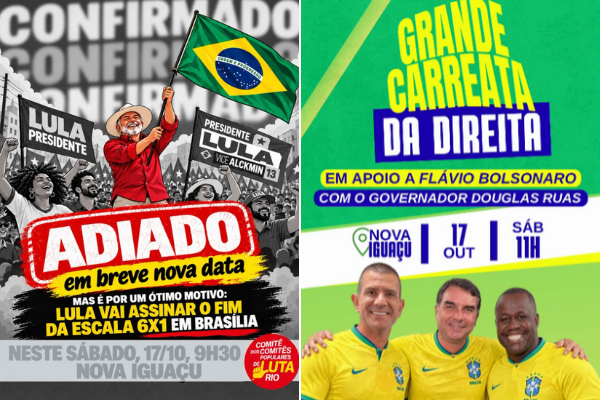 direita marca carreata para o mesmo local e horário de ato de Lula adiado em Nova Iguaçu